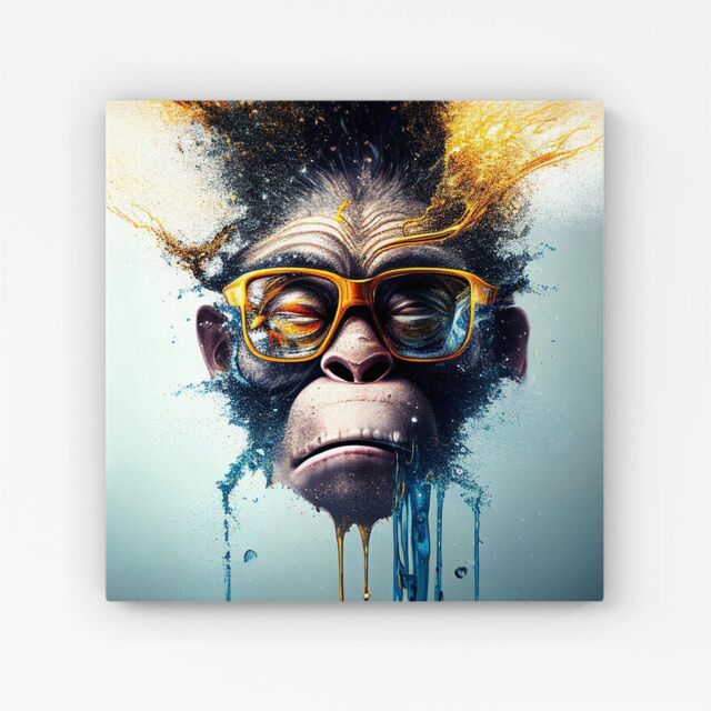 Warren Reed - Designer Monkey With Glasses Splashart Canvas in Blue - Size: w40 inch x h40 inch - image 1