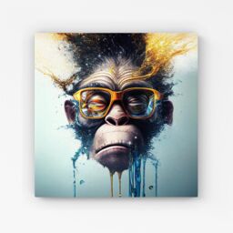 Warren Reed - Designer Monkey With Glasses Splashart Canvas in Blue - Size: w40 inch x h40 inch - thumbnail 1