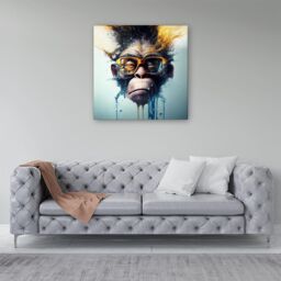 Warren Reed - Designer Monkey With Glasses Splashart Canvas in Blue - Size: w40 inch x h40 inch - thumbnail 4