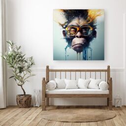 Warren Reed - Designer Monkey With Glasses Splashart Canvas in Blue - Size: w40 inch x h40 inch - thumbnail 3