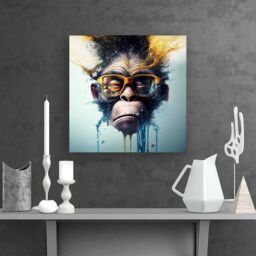 Warren Reed - Designer Monkey With Glasses Splashart Canvas in Blue - Size: w40 inch x h40 inch - thumbnail 2