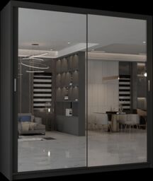 MN Furniture Cuba Sliding Mirror Wardrobe - LED Light 100cm x 217cm in Black - Size: 100 cm x 217 cm - thumbnail 2