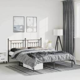 Berkfield Home Metal Bed Frame with Headboard Black 150x200 cm King Size - thumbnail 2