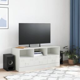 Berkfield Home TV Cabinet White 99x39x44 cm Steel - Size: 99 x 39 x 44 cm - thumbnail 3