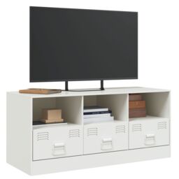 Berkfield Home TV Cabinet White 99x39x44 cm Steel - Size: 99 x 39 x 44 cm - thumbnail 4