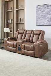 More4Homes Ashton Electric Recliner 2 Seater Sofa Technology Fabric With Speakers & USB-C Charging in Brown