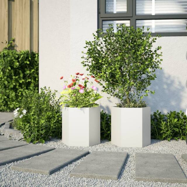 Berkfield Home Durable Garden Planter 2 pcs White Hexagon 46x40x45 cm Steel - Size: 46 x 40 x 45 cm - image 1