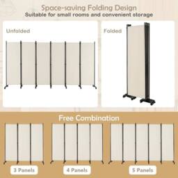 Kelvenix 6-Panel Folding Room Divider 172cm in White - Size: 0.6m2 - thumbnail 4