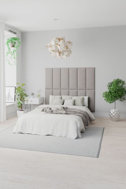 Aspire EasyMount Wall Mounted Upholstered Panels, Modular DIY Headboard in Pure Pastel Cotton Fabric (Pack of 8) in Grey - image 1