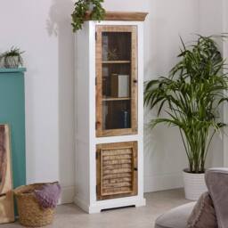 Indian Hub Alfie Bookcase/Display Cabinet - 3 Shelves & 1 Doors - Mango Wood in White - thumbnail 4