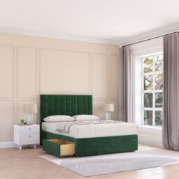 Sloomy Kansas Plush Velvet Memory Foam Bed Set With 2 Drawers, Mattress & Headboard in Emerald - Size: Single - thumbnail 1
