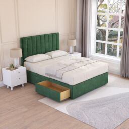 Sloomy Kansas Plush Velvet Memory Foam Bed Set With 2 Drawers, Mattress & Headboard in Emerald - Size: Single - thumbnail 2