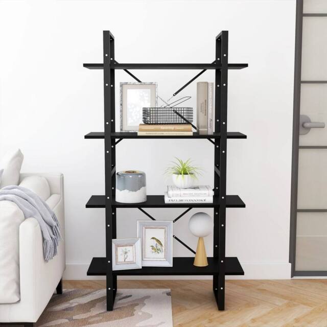 Berkfield Home Decorative 4-Tier Book Cabinet Black 80x30x140 cm Solid Pine Wood - Size: 80 x 30 x 140 cm - image 1