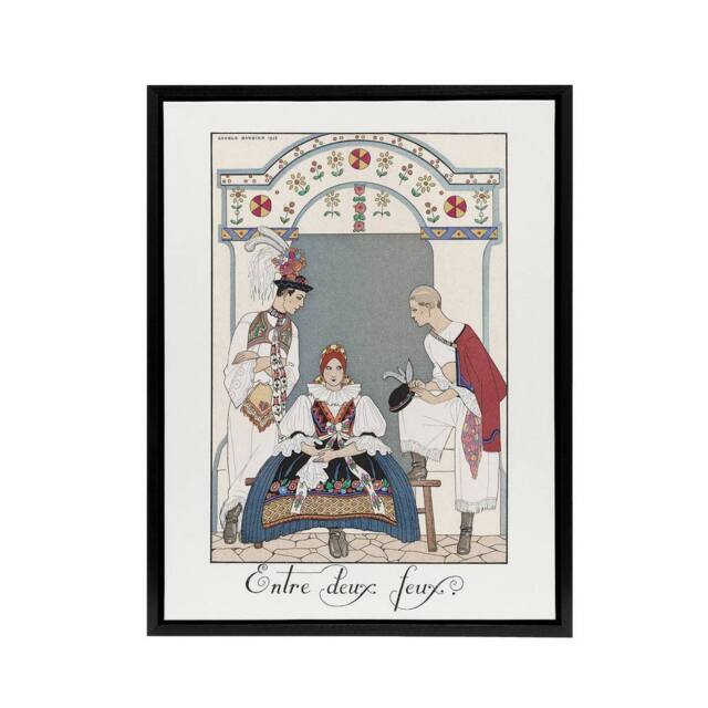 "Artery8 Between Two Flames Czech Fashion Barbier Framed Canvas Wall Art in White - Size: W12"" x H16""" - image 1