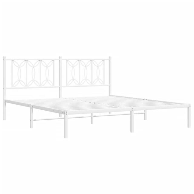 Berkfield Home Metal Bed Frame without Mattress with Headboard White 183x213cm - Size: 183x213 cm - image 1
