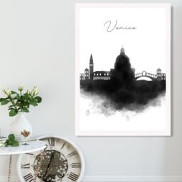 ARTZE Venice Watercolour Skyline City Framed Print SIZE: A4 with White Frame in Black - thumbnail 2