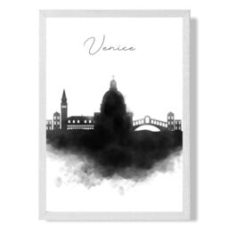 ARTZE Venice Watercolour Skyline City Framed Print SIZE: A4 with White Frame in Black - thumbnail 1