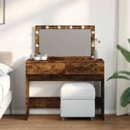 Berkfield Home Dressing Table with LED Smoked Oak 100x40x120 cm in Brown - Size: 100 x 40 x 120 cm - thumbnail 2