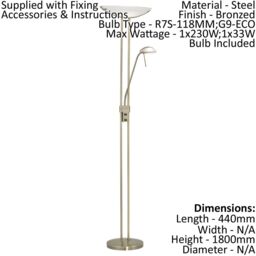 Loops Floor Lamp Light Colour Bronzed Shade White Satin Glass Bulb R7S G9 1x230W 1x33W - thumbnail 2