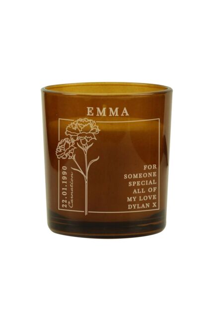 Personalised Memento Company Personalised January Birth Flower Amber Glass Candle - image 1