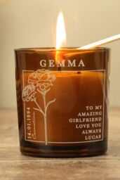 Personalised Memento Company Personalised January Birth Flower Amber Glass Candle - thumbnail 4