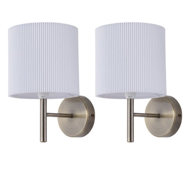 First Choice Lighting Set of 2 Brea - Antique Brass Wall Lights with White Pleated Shade in Bronze - image 1