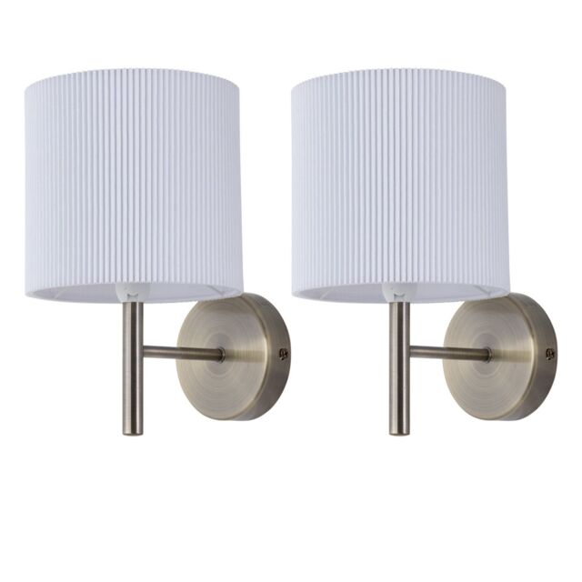 First Choice Lighting Set of 2 Brea - Antique Brass Wall Lights with White Pleated Shade in Gold - image 1