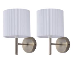 First Choice Lighting Set of 2 Brea - Antique Brass Wall Lights with White Pleated Shade in Bronze - thumbnail 1