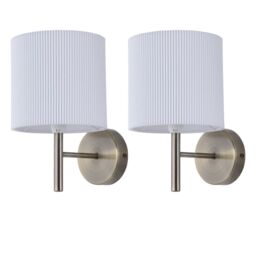 First Choice Lighting Set of 2 Brea - Antique Brass Wall Lights with White Pleated Shade in Gold - thumbnail 1