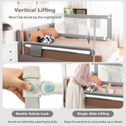 Costway 145cm Long Toddlers Bed Rail Height Adjustable Baby Safety Guardrail in Grey - thumbnail 5