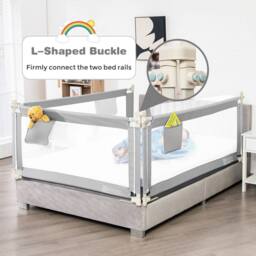 Costway 145cm Long Toddlers Bed Rail Height Adjustable Baby Safety Guardrail in Grey - thumbnail 9