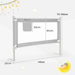 Costway 145cm Long Toddlers Bed Rail Height Adjustable Baby Safety Guardrail in Grey - thumbnail 2