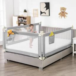 Costway 145cm Long Toddlers Bed Rail Height Adjustable Baby Safety Guardrail in Grey - thumbnail 4