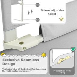 Costway 145cm Long Toddlers Bed Rail Height Adjustable Baby Safety Guardrail in Grey - thumbnail 6