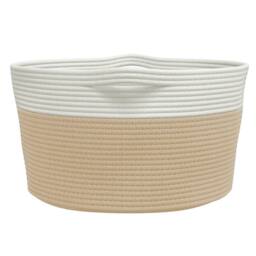 Berkfield Home Storage Basket Beige & White √ò40x25 cm Cotton - Size: 40x25 cm - thumbnail 5