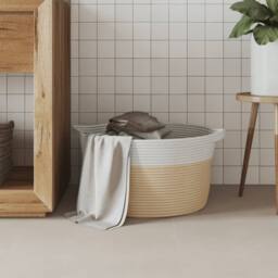 Berkfield Home Storage Basket Beige & White √ò40x25 cm Cotton - Size: 40x25 cm