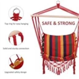 Nordara Outsunny Hammock Chair Swing Colourful Striped Seat in Red - Size: 100 cm - thumbnail 5