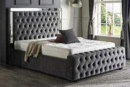 Stratus Interiors Winchester Upholstered Buttoned Mirror Border Bed Frame - No storage in Grey - Size: Small Double - thumbnail 2