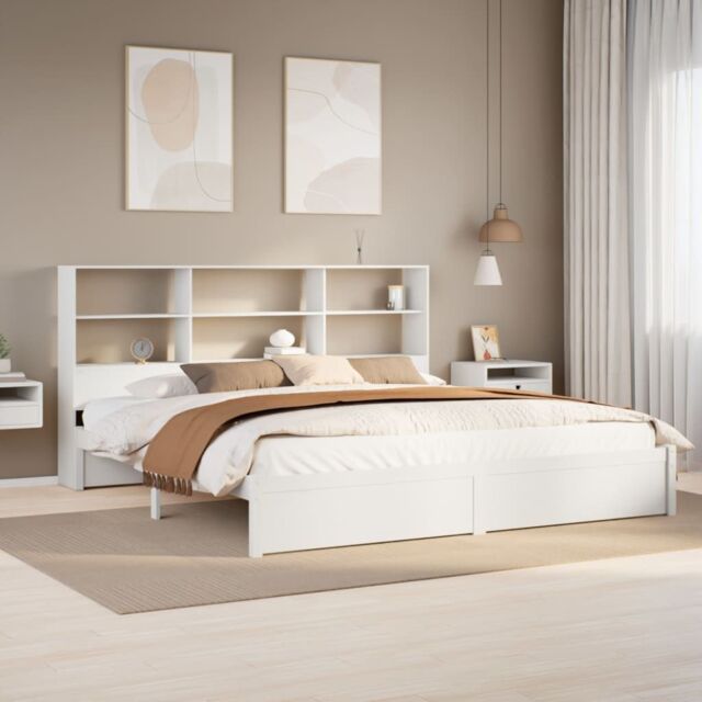 Berkfield Home Bookcase Bed without Mattress White 180x200cm Super King Solid Wood Pine - image 1