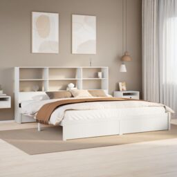 Berkfield Home Bookcase Bed without Mattress White 180x200cm Super King Solid Wood Pine - thumbnail 1