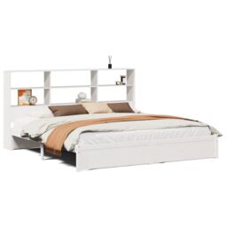 Berkfield Home Bookcase Bed without Mattress White 180x200cm Super King Solid Wood Pine - thumbnail 2