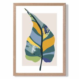 ARTZE Tropical Plant Teal & Green Mid Century Modern Framed Print SIZE: A4 with Oak Frame - thumbnail 1