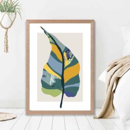 ARTZE Tropical Plant Teal & Green Mid Century Modern Framed Print SIZE: A4 with Oak Frame - thumbnail 2