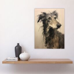 "Artery8 Wall Art Print Deerhound Black & White Portrait Serene Elegant Charcoal Drawing Poster - Size: W12"" x H16""" - thumbnail 4