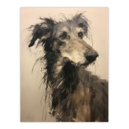 "Artery8 Wall Art Print Deerhound Black & White Portrait Serene Elegant Charcoal Drawing Poster - Size: W12"" x H16""" - thumbnail 1