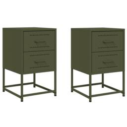 Berkfield Home Bedside Cabinets 2 pcs Olive Green 36x39x60.5 cm Steel - thumbnail 1