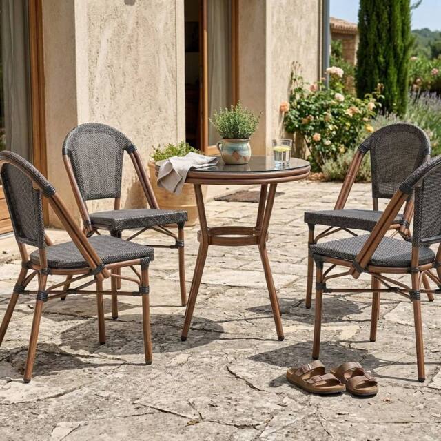 Wyld and Coco Grey PE Rattan Patio Table 70cm Tempered Glass Top and Aluminium Frame - image 1
