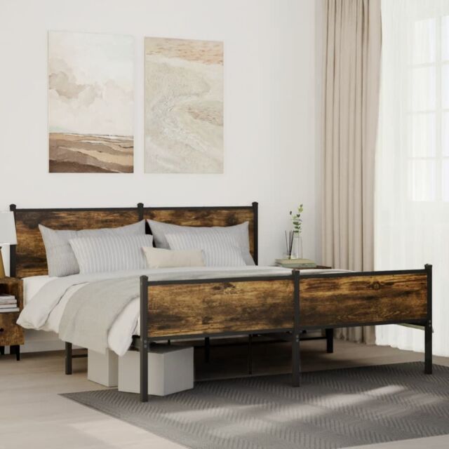 Berkfield Home Metal Bed Frame without Mattress Smoked Oak 160x200 cm in Brown - image 1