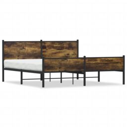 Berkfield Home Metal Bed Frame without Mattress Smoked Oak 160x200 cm in Brown - thumbnail 2