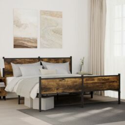 Berkfield Home Metal Bed Frame without Mattress Smoked Oak 160x200 cm in Brown - thumbnail 1